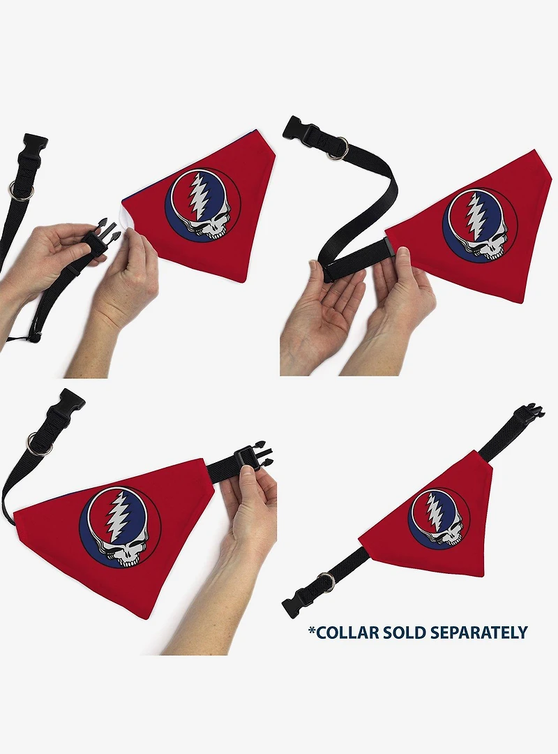 Grateful Dead Steal Your Face Logo Centered and Slip On Collar Pet Bandana - Bandana Only