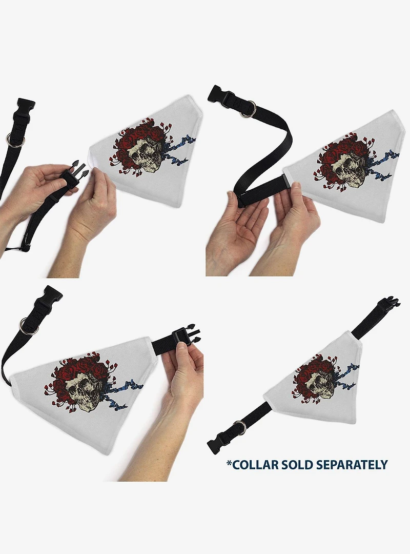 Grateful Dead Skull and Rose Face Slip On Collar Pet Bandana - Bandana Only