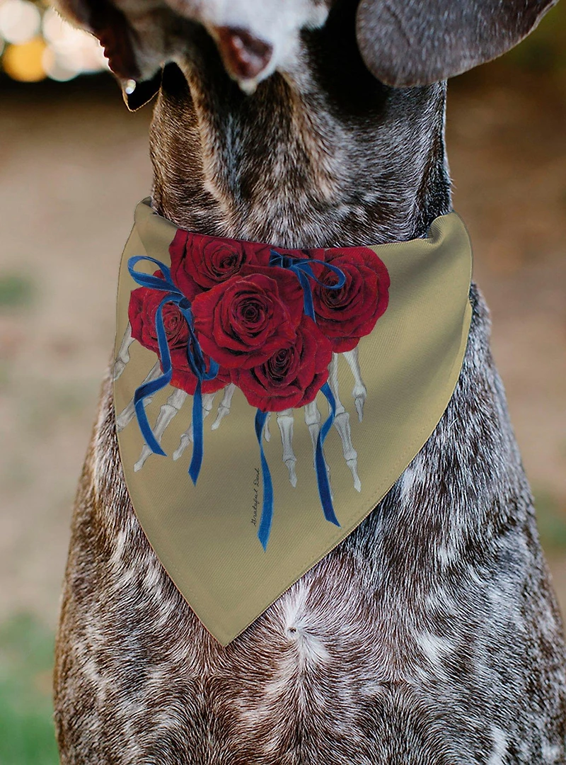 Grateful Dead The Other One Roses and Text Tan Slip On Collar Pet Bandana - Bandana Only