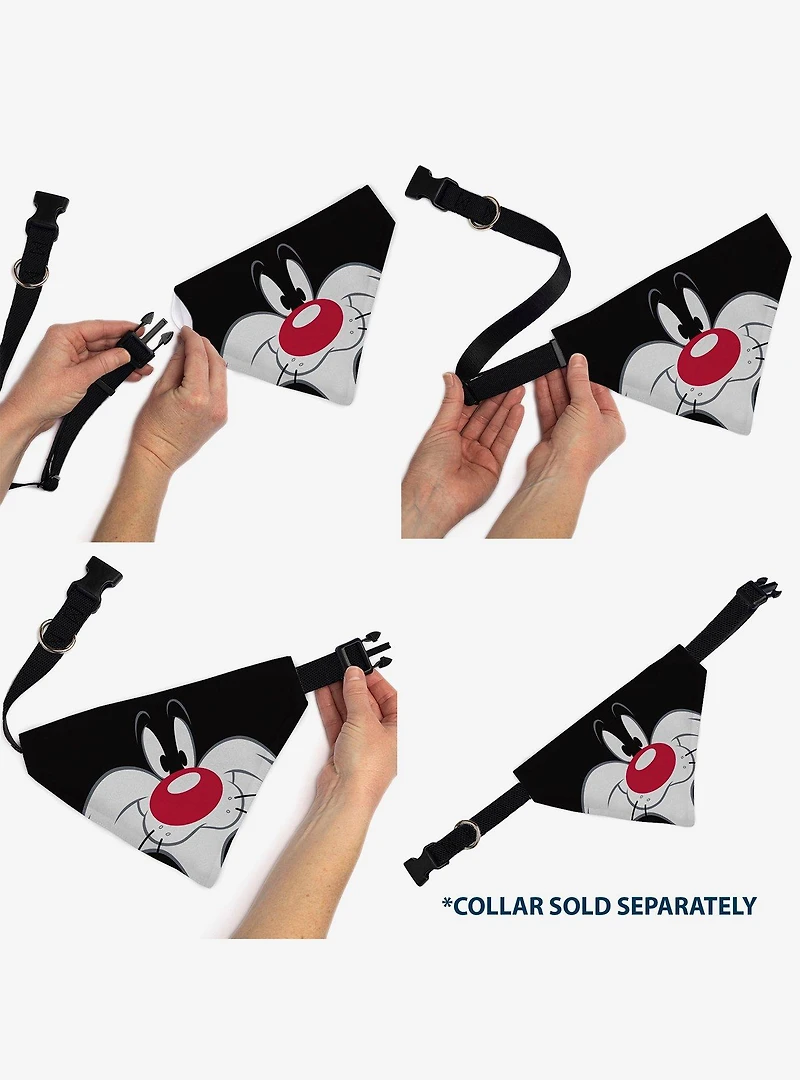 Looney Tunes Sylvester The Cat Face Close Up Slip On Collar Pet Bandana - Bandana Only