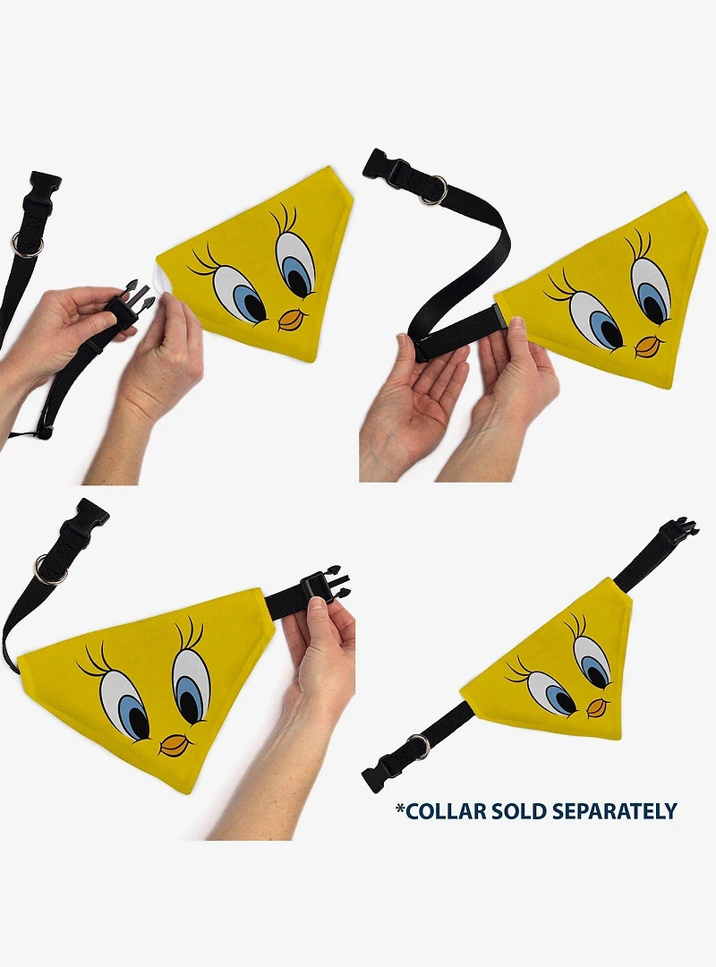 Looney Tunes Tweety Bird Face Close Up Slip On Collar Pet Bandana - Bandana Only