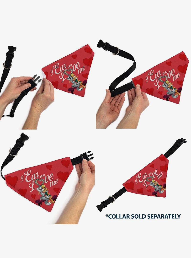 Looney Tunes Bugs & Lola I Ear You Love Me Hearts Slip On Collar Pet Bandana - Bandana Only