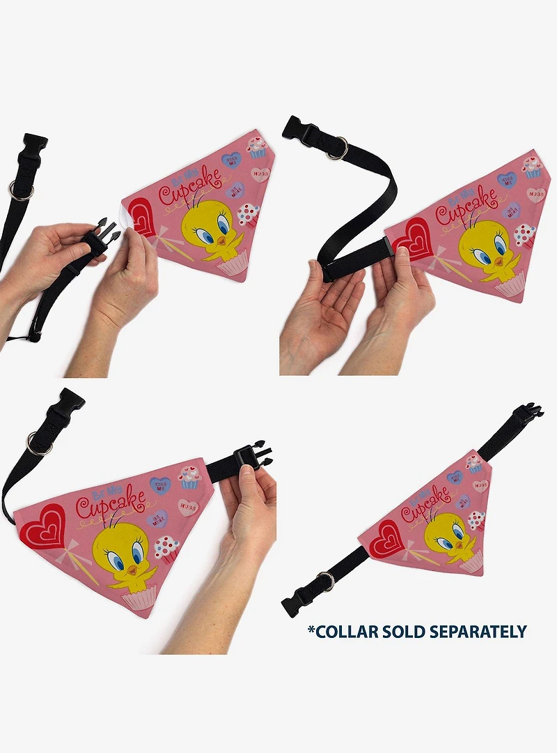 Looney Tunes Tweety Bird Be My Cupcake Sweets Pose and Title Slip On Collar Pet Bandana - Bandana Only