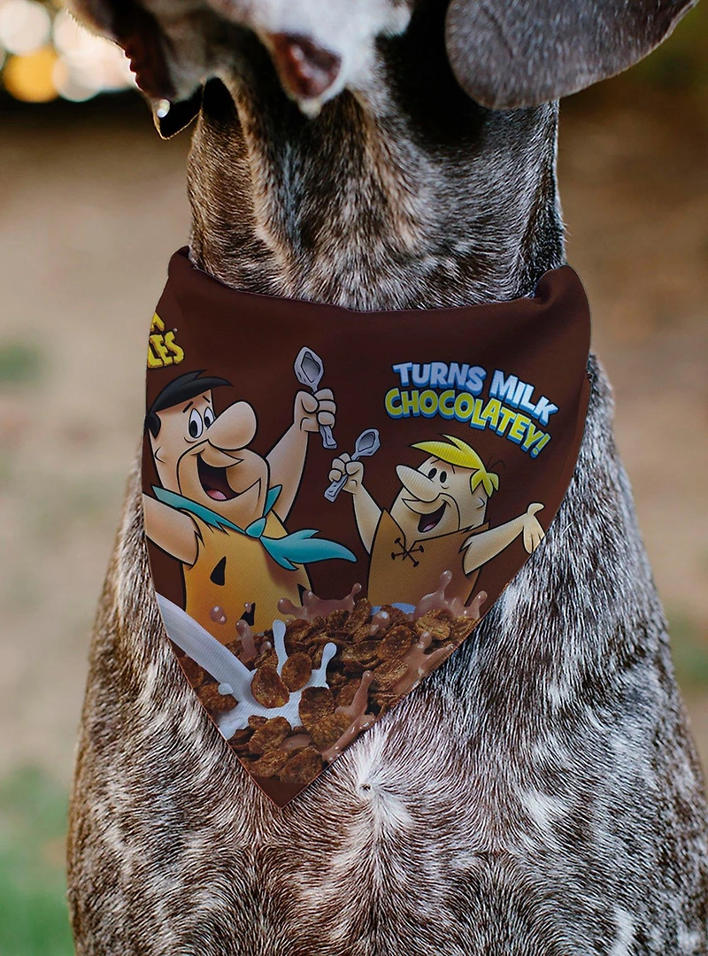 The Flintstones Cocoa Pebbles Fred & Barney Cereal Box Slip On Collar Pet Bandana - Bandana Only