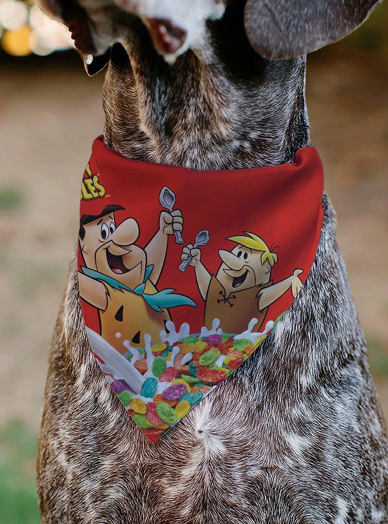 The Flintstones Fruity Pebbles Fred & Barney Cereal Box Slip On Collar Pet Bandana - Bandana Only