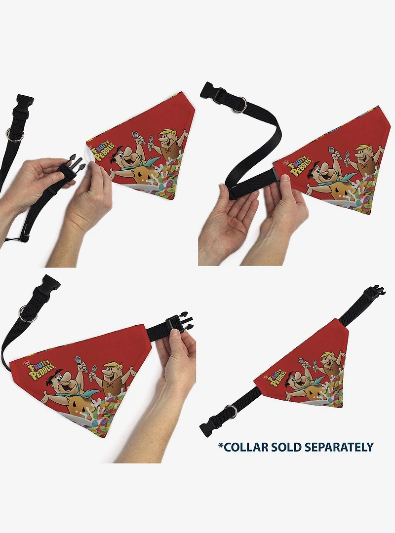 The Flintstones Fruity Pebbles Fred & Barney Cereal Box Slip On Collar Pet Bandana - Bandana Only