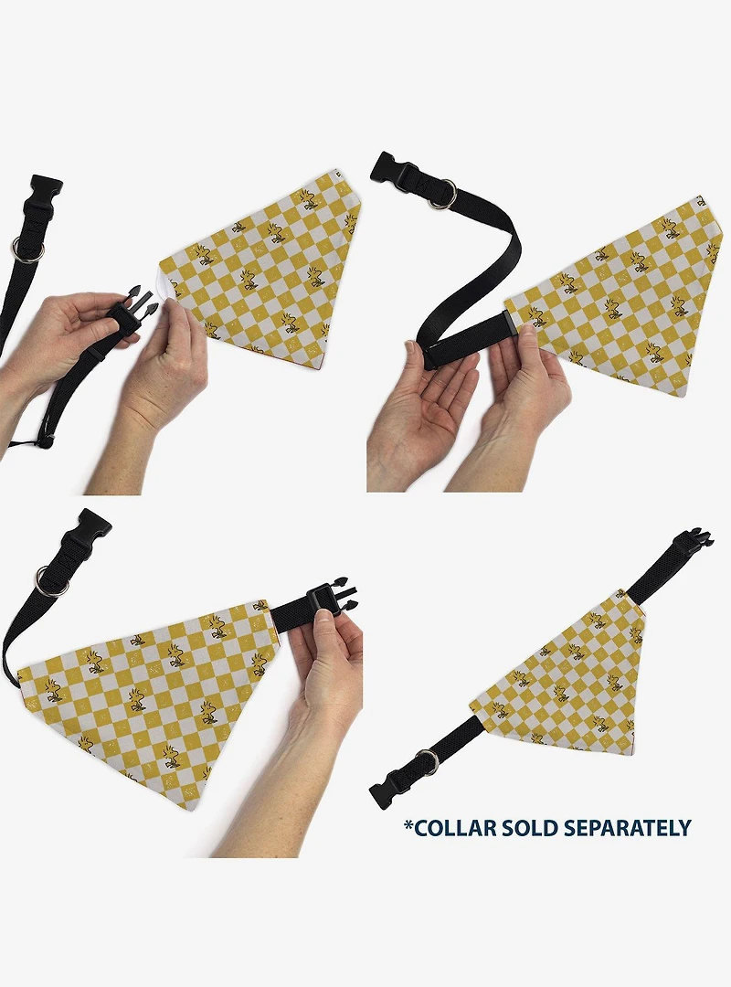 Peanuts Woodstock Pose Checker Slip On Collar Pet Bandana - Bandana Only
