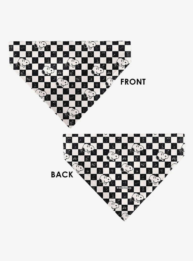 Peanuts Snoopy Smiling Face Checker Slip On Collar Pet Bandana - Bandana Only