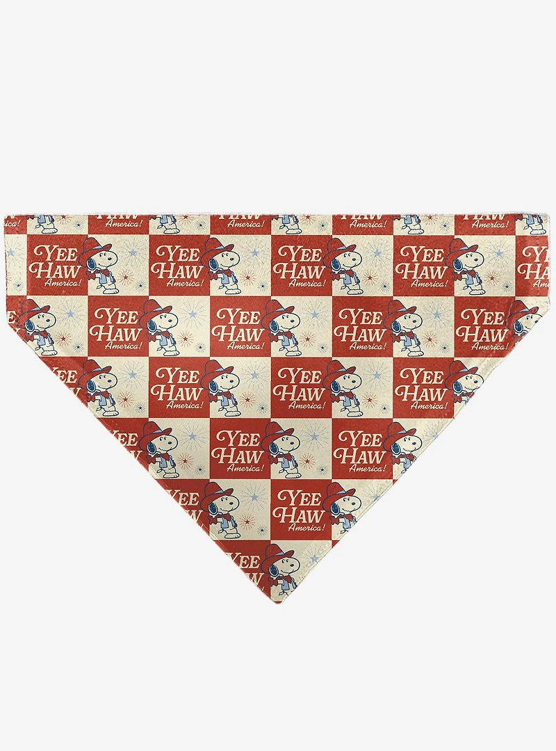 Peanuts Snoopy Yee Haw America Checker Slip On Collar Pet Bandana - Bandana Only