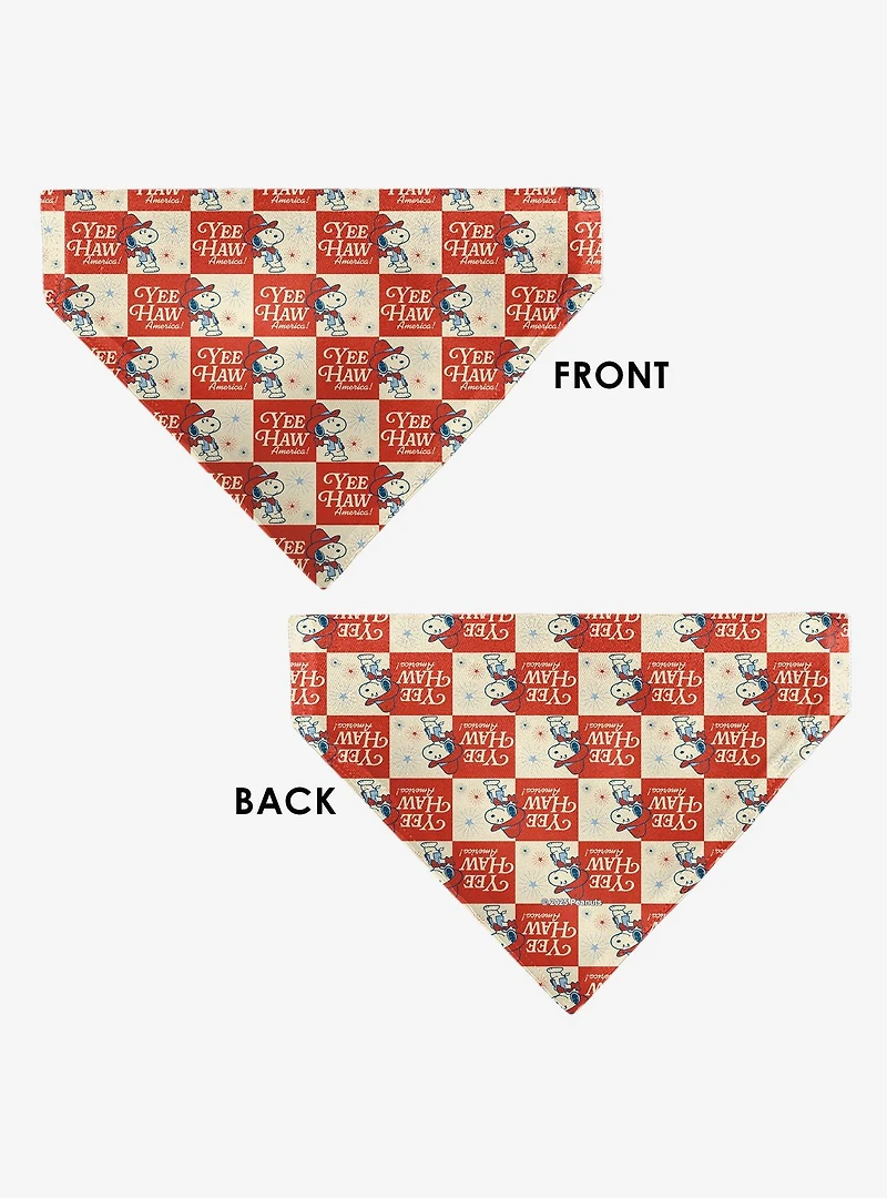Peanuts Snoopy Yee Haw America Checker Slip On Collar Pet Bandana - Bandana Only