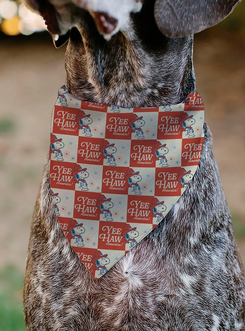 Peanuts Snoopy Yee Haw America Checker Slip On Collar Pet Bandana - Bandana Only