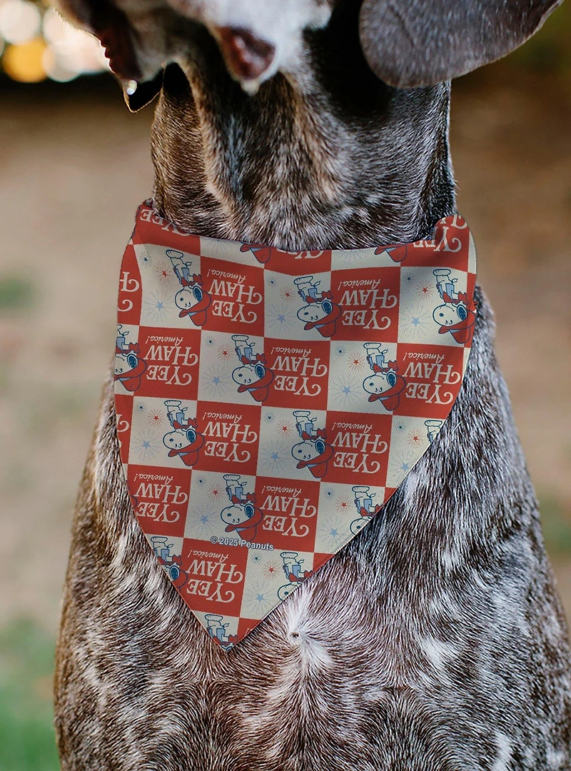 Peanuts Snoopy Yee Haw America Checker Slip On Collar Pet Bandana - Bandana Only