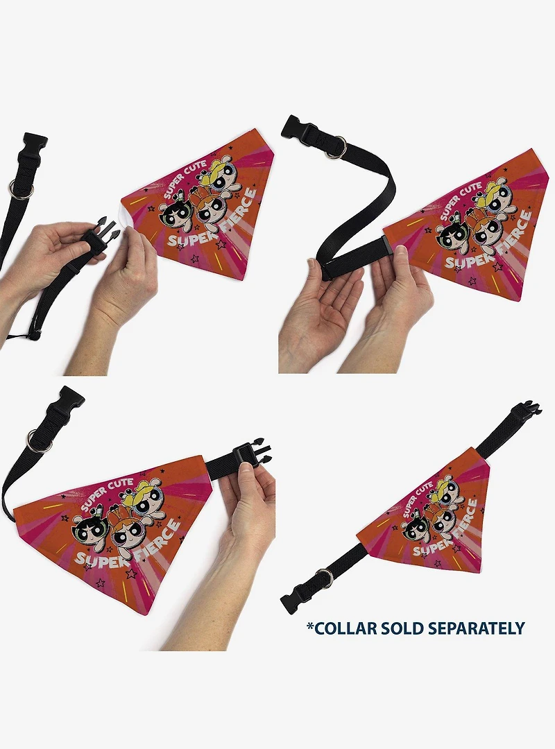 The Powerpuff Girls Super Cute Super Fierce Slip On Collar Pet Bandana - Bandana Only
