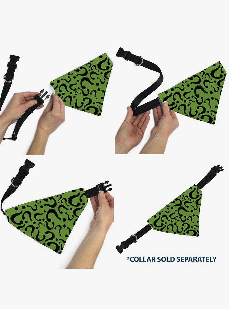 DC Comics The Riddler Question Mark Scattered Black Slip On Collar Pet Bandana - Bandana Only