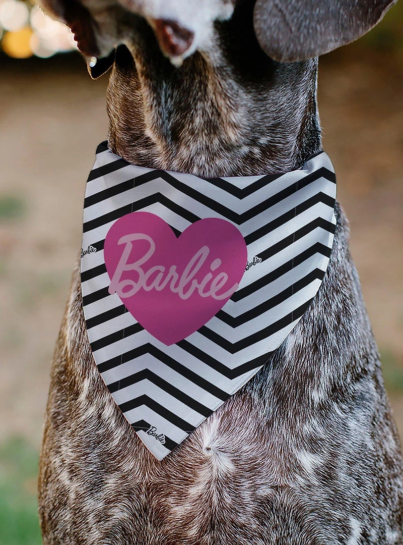 Barbie Script Heart Chevron Black Slip On Collar Pet Bandana - Bandana Only