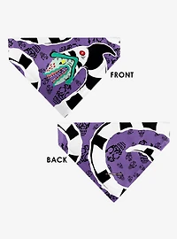 Beetlejuice Sandworm Pose and Skulls Icon Purple Black Slip On Collar Pet Bandana - Bandana Only
