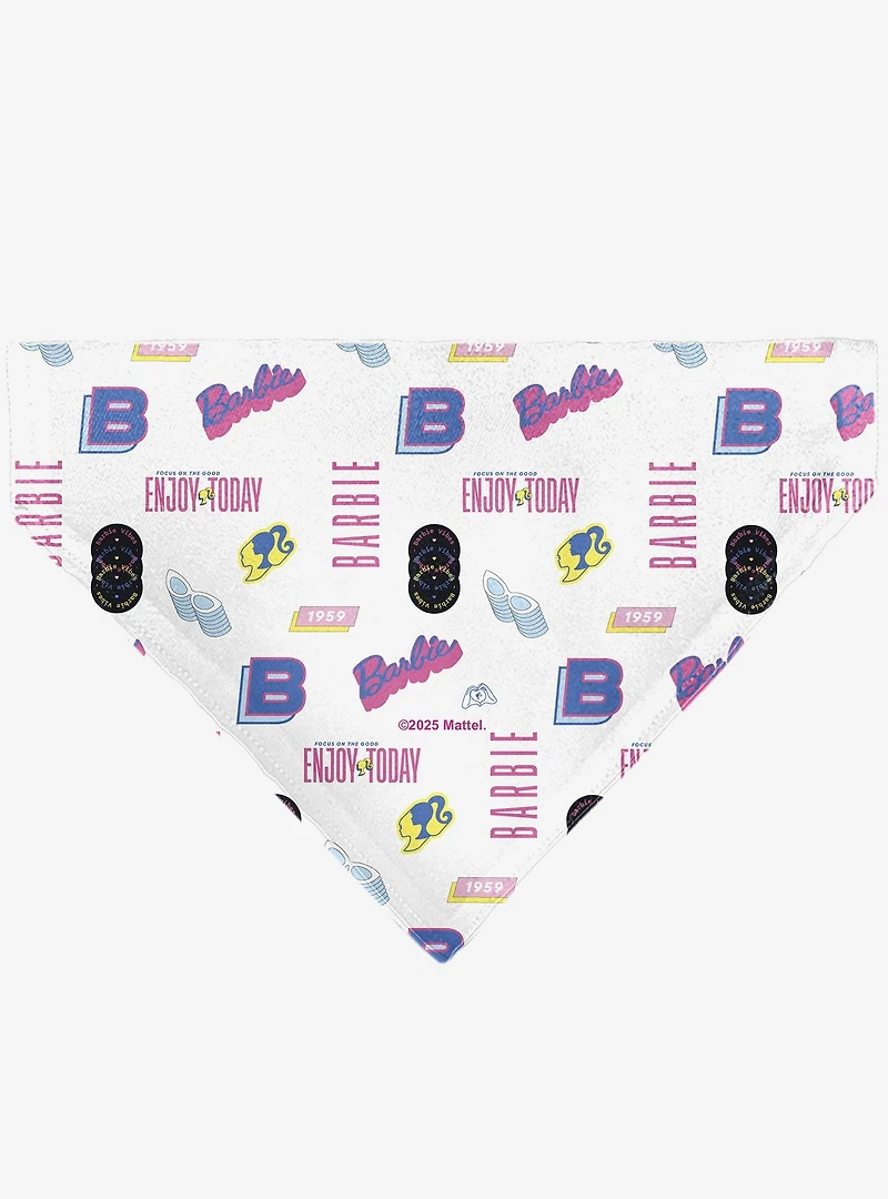 Barbie Enjoy Today Text and Icons Collage Slip On Collar Pet Bandana - Bandana Only