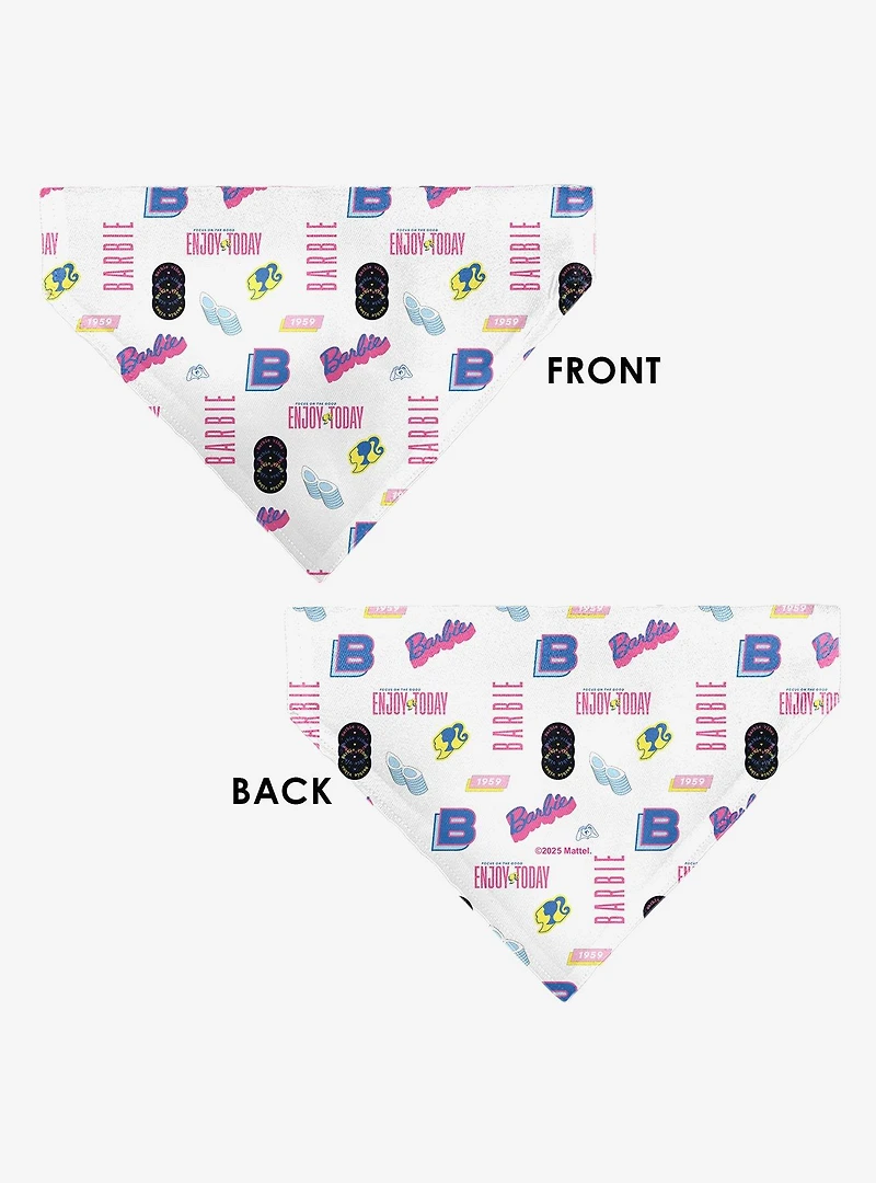 Barbie Enjoy Today Text and Icons Collage Slip On Collar Pet Bandana - Bandana Only
