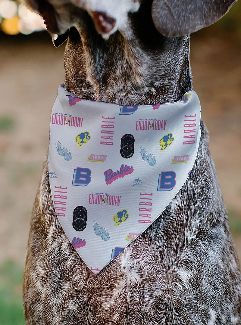 Barbie Enjoy Today Text and Icons Collage Slip On Collar Pet Bandana - Bandana Only