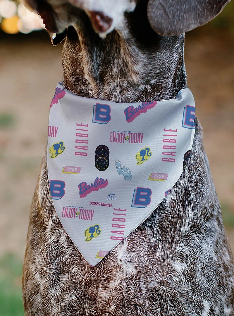 Barbie Enjoy Today Text and Icons Collage Slip On Collar Pet Bandana - Bandana Only