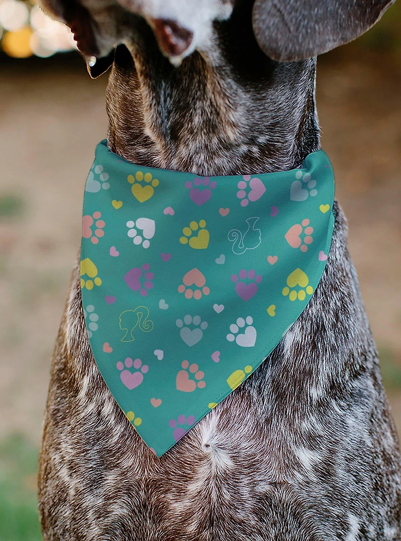 Barbie Paw Print Icons and Script Multi Pastel Slip On Collar Pet Bandana - Bandana Only