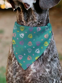 Barbie Paw Print Icons and Script Multi Pastel Slip On Collar Pet Bandana - Bandana Only