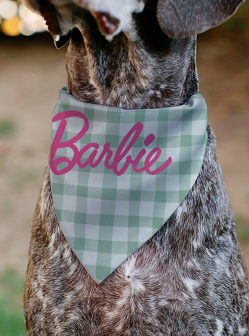 Barbie Script Plaid Beige Slip On Collar Pet Bandana - Bandana Only