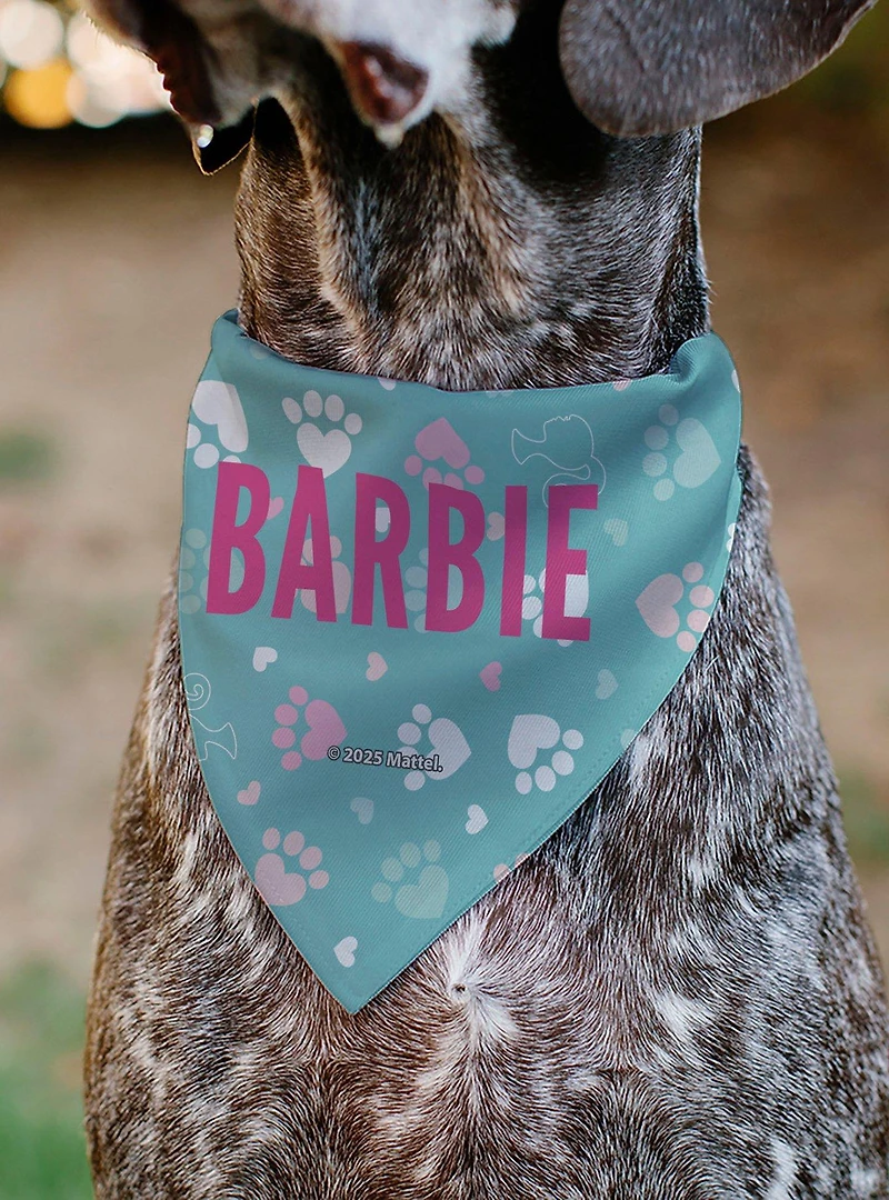 Barbie Bold Text Paw Print Icons Slip On Collar Pet Bandana - Bandana Only