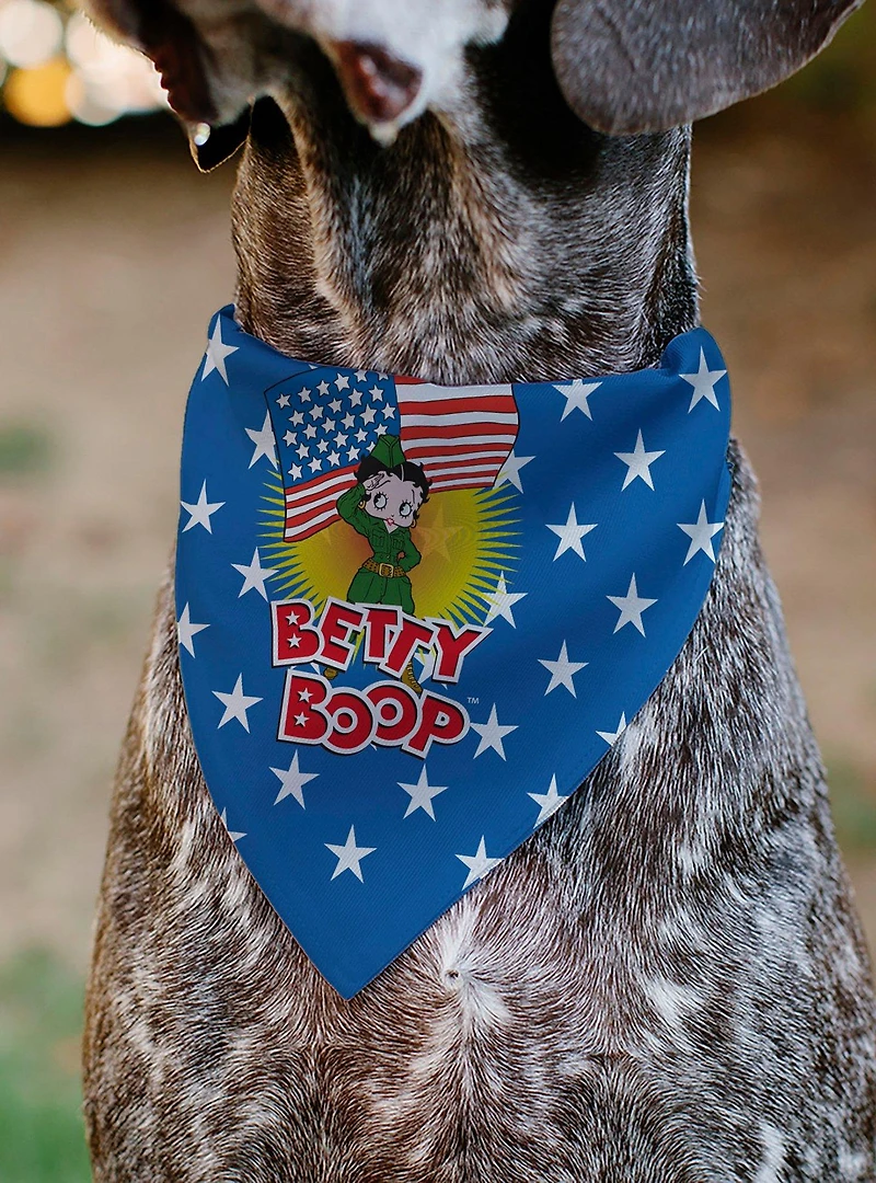 Betty Boop Americana Soldier Salute Pose and Stars Slip On Collar Pet Bandana - Bandana Only