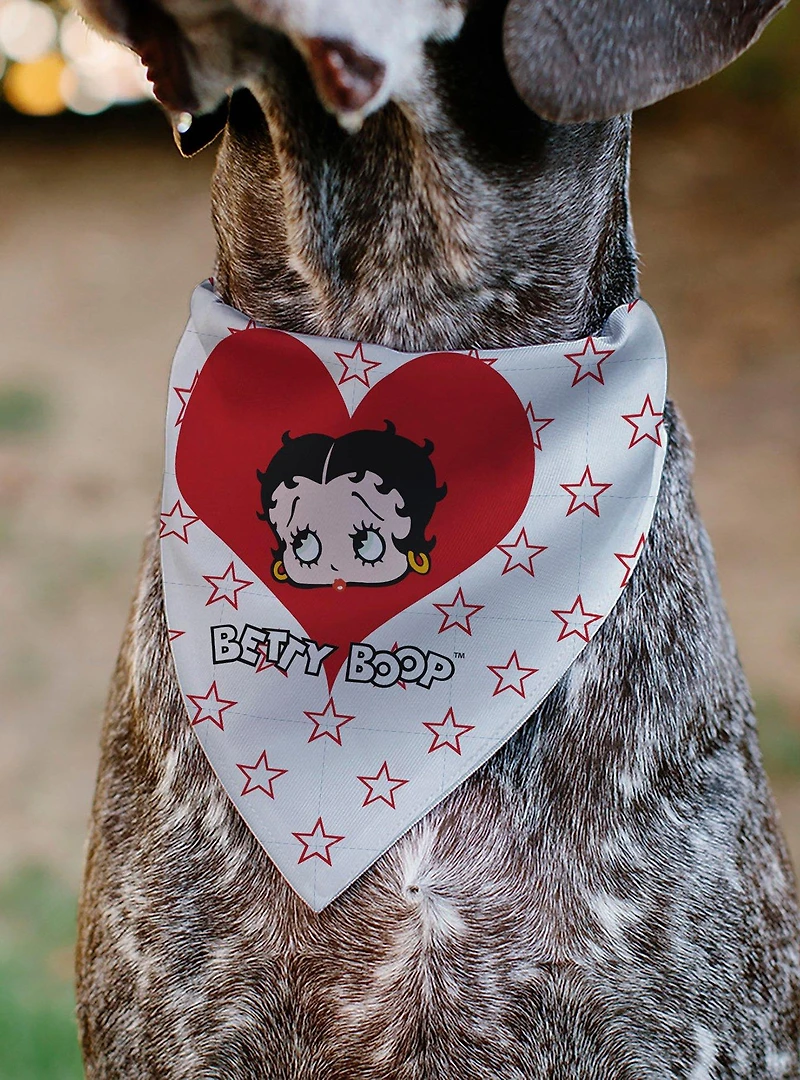 Betty Boop Face Heart and Text Stars Red Slip On Collar Pet Bandana - Bandana Only