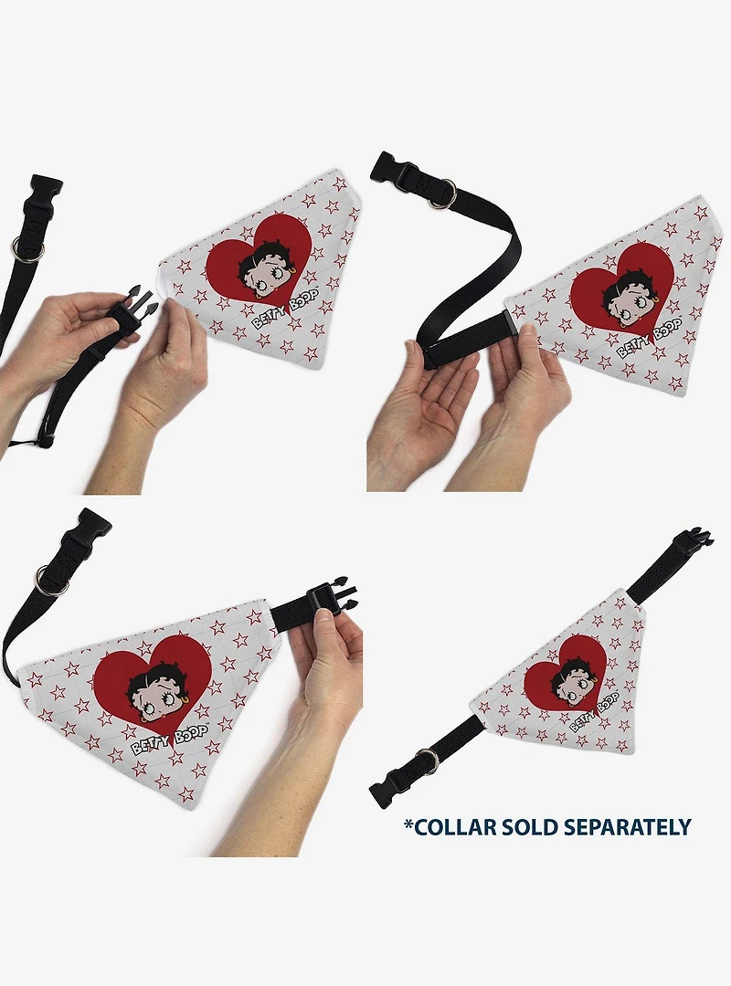 Betty Boop Face Heart and Text Stars Red Slip On Collar Pet Bandana - Bandana Only
