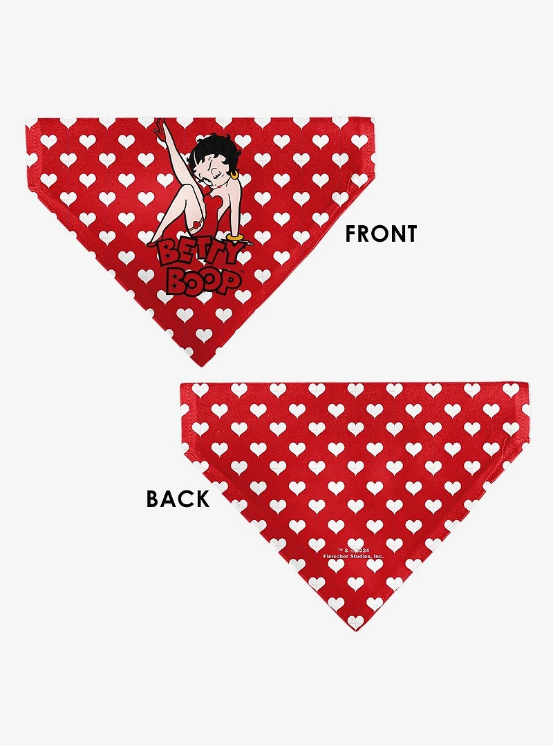 Betty Boop Seated Leg Kick Pose and Text Hearts White Slip On Collar Pet Bandana - Bandana Only