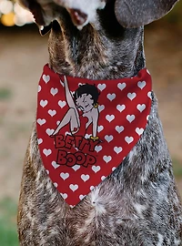 Betty Boop Seated Leg Kick Pose and Text Hearts White Slip On Collar Pet Bandana - Bandana Only