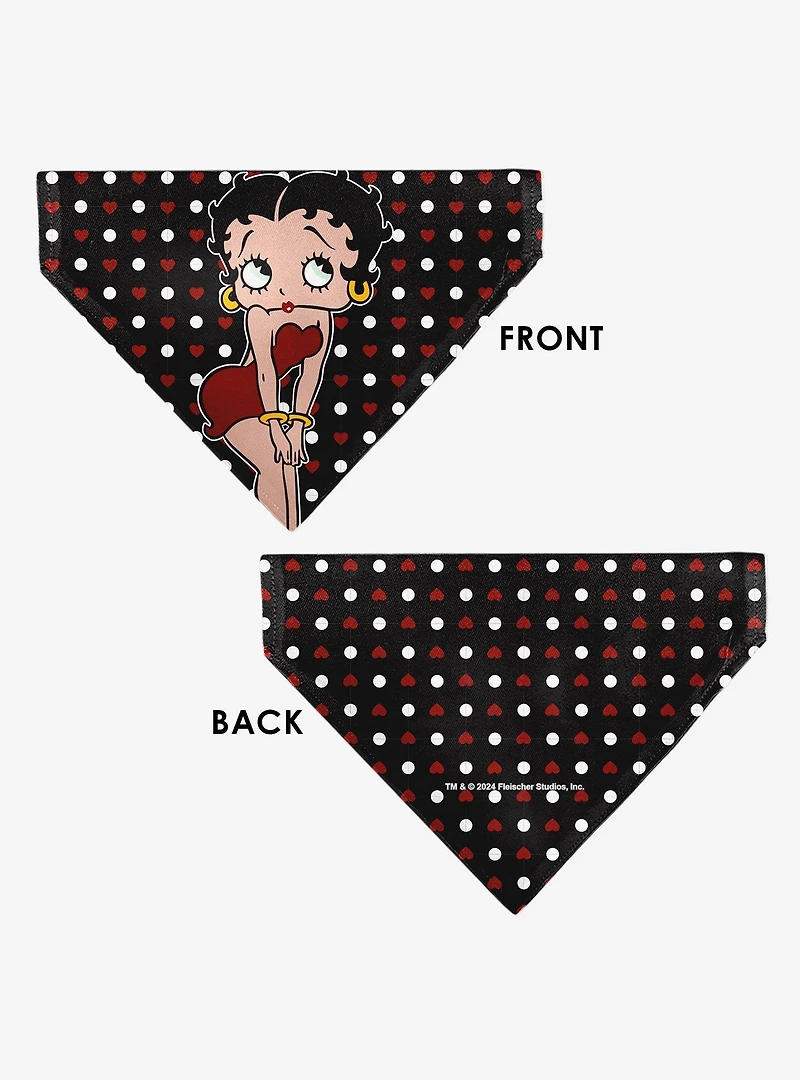 Betty Boop Hands On Knees Pose Heart Polka Dot Black Slip On Collar Pet Bandana - Bandana Only