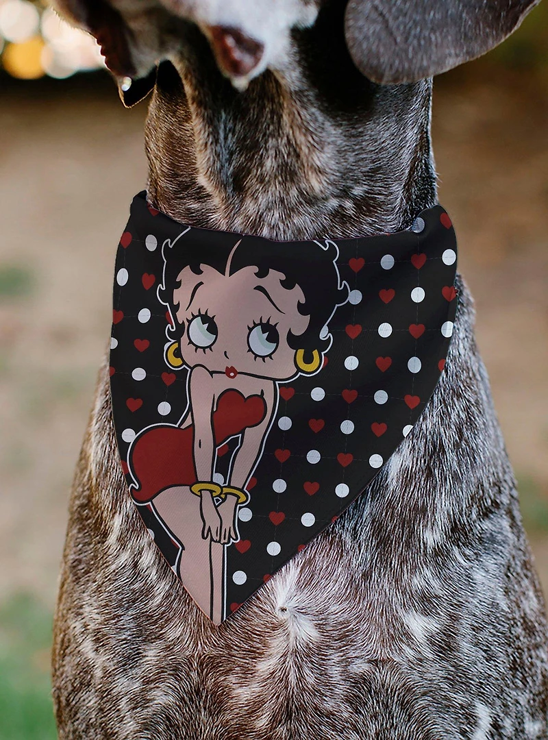 Betty Boop Hands On Knees Pose Heart Polka Dot Black Slip On Collar Pet Bandana - Bandana Only