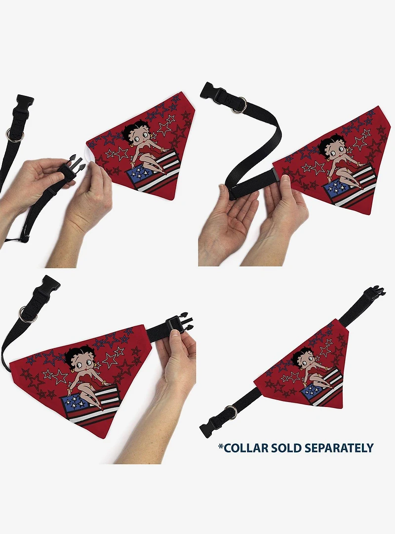 Betty Boop Americana Stars and Stripes Pose Slip On Collar Pet Bandana - Bandana Only