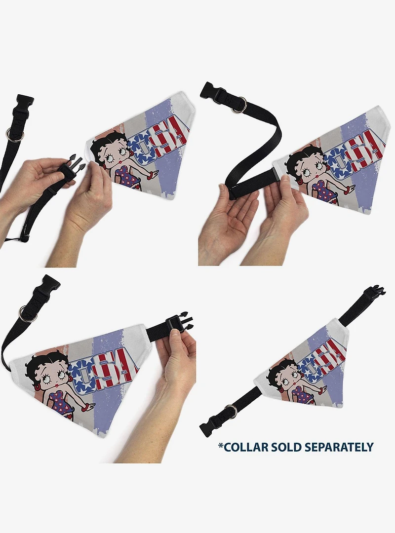 Betty Boop USA Stars and Stripes Pose Slip On Collar Pet Bandana - Bandana Only