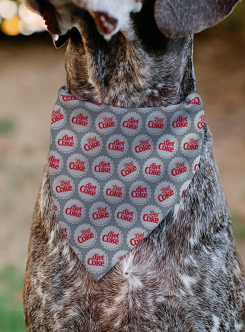 The Coca-Cola Company Diet Coke Bottle Caps Scattered Grays Slip On Collar Pet Bandana - Bandana Only