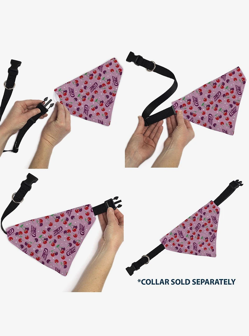 The Coca-Cola Company Cherry Coke Cherries and Logo Scattered Slip On Collar Pet Bandana - Bandana Only