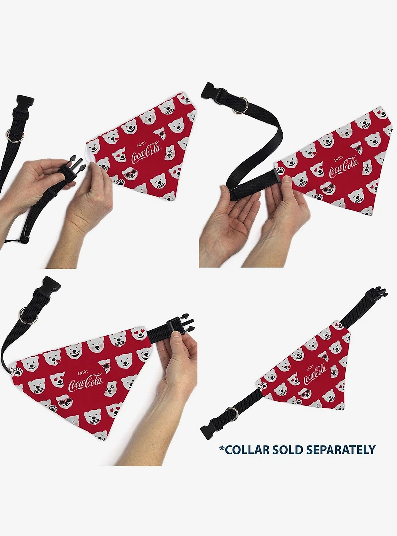 The Coca-Cola Company Enjoy Logo and Polar Bear Expressions Slip On Collar Pet Bandana - Bandana Only