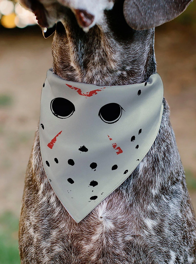 Friday The 13th Hockey Mask Close Up Black Slip On Collar Pet Bandana - Bandana Only