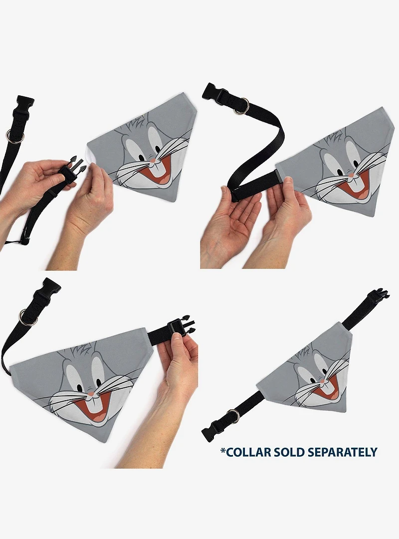 Looney Tunes Bugs Bunny Face Close Up Slip On Collar Pet Bandana - Bandana Only