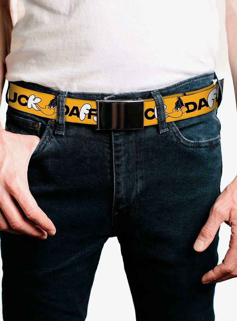 Looney Tunes Daffy Duck Smiling Face Text Clamp Buckle Belt