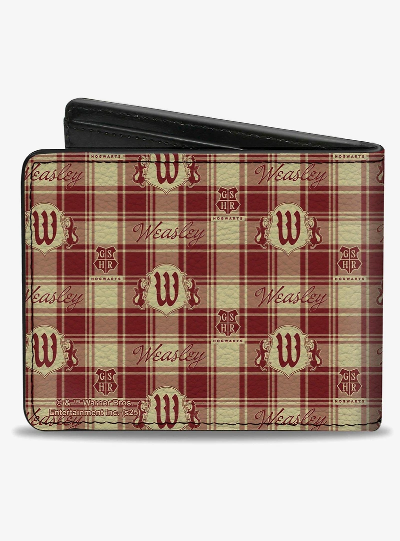Harry Potter Weasley Family House Crest Plaid Beige Bifold Wallet