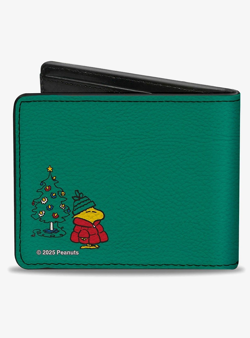 Peanuts Snoopy and Woodstock Holiday Red Puffer Jacket Pose Bifold Wallet