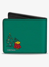 Peanuts Snoopy and Woodstock Holiday Red Puffer Jacket Pose Bifold Wallet