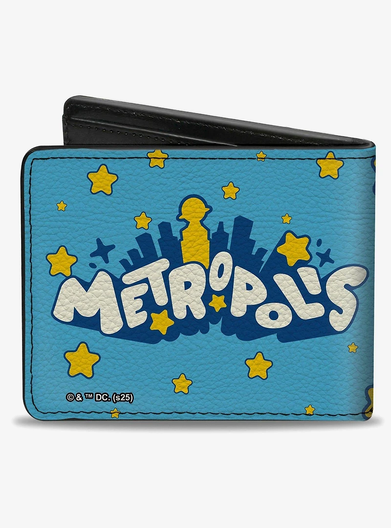 DC Comics Supergirl Pop Pose Metropolis Skyline Blues Yellow Bifold Wallet