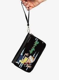 Rick and Morty Full Body Glitch Pose and Title Logo Black Zip Around Wallet