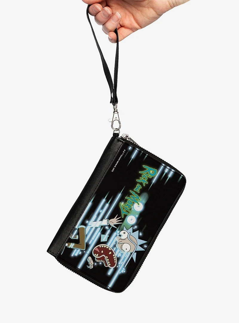 Rick and Morty Rick Face Glitch Pose and Title Logo Zip Around Wallet