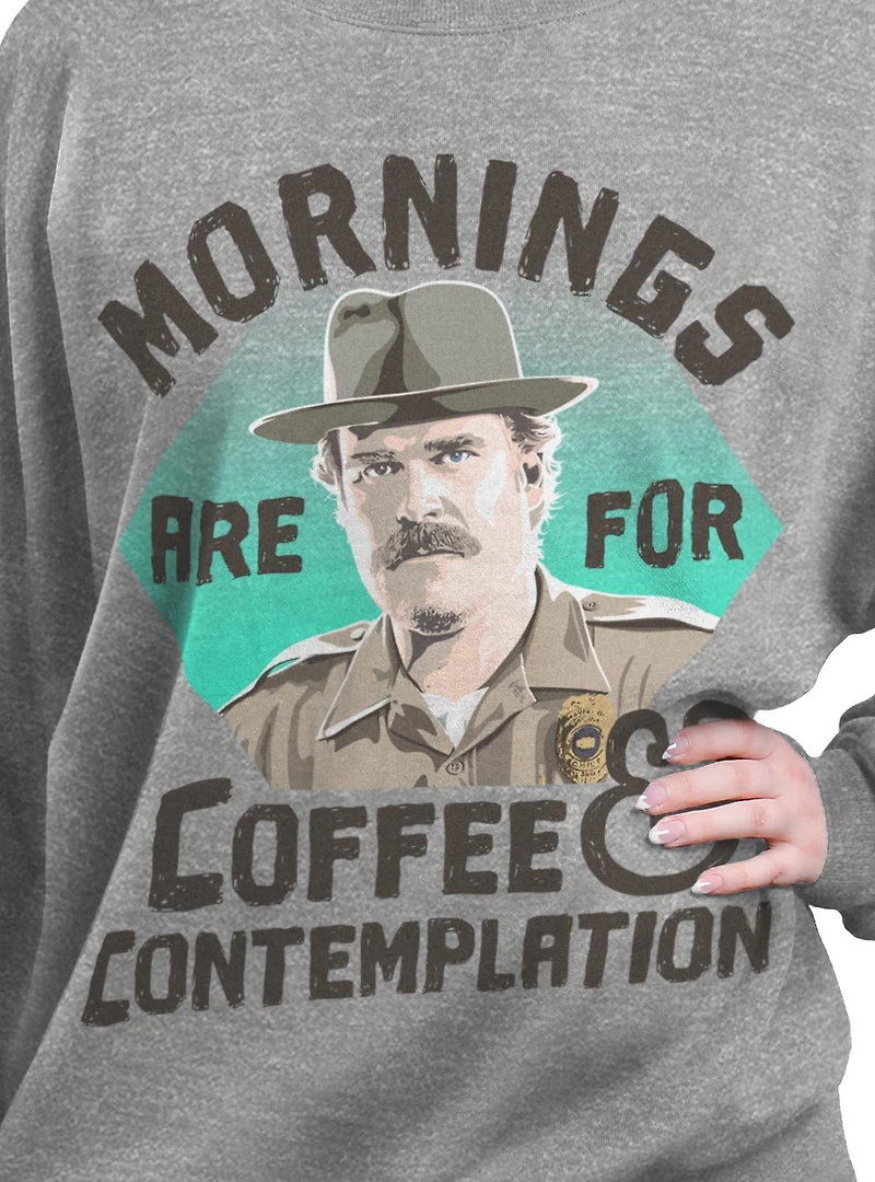Stranger Things Hopper Coffee Morning Womens Oversized Sweatshirt